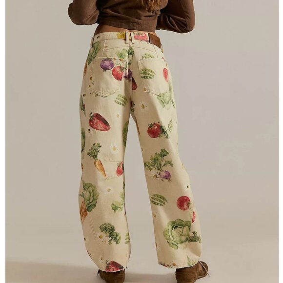 We The Free Good Luck Printed Barrel Jeans Color: Garden Combo - Veggies - Picture 2 of 4
